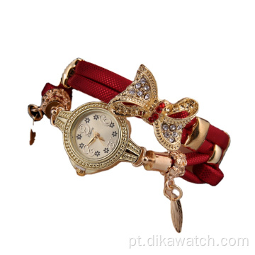 Relógios vestido feminino charme pequeno mostrador PU couro trançado cinto com borboleta relógio de quartzo para mulheres relógios de pulso